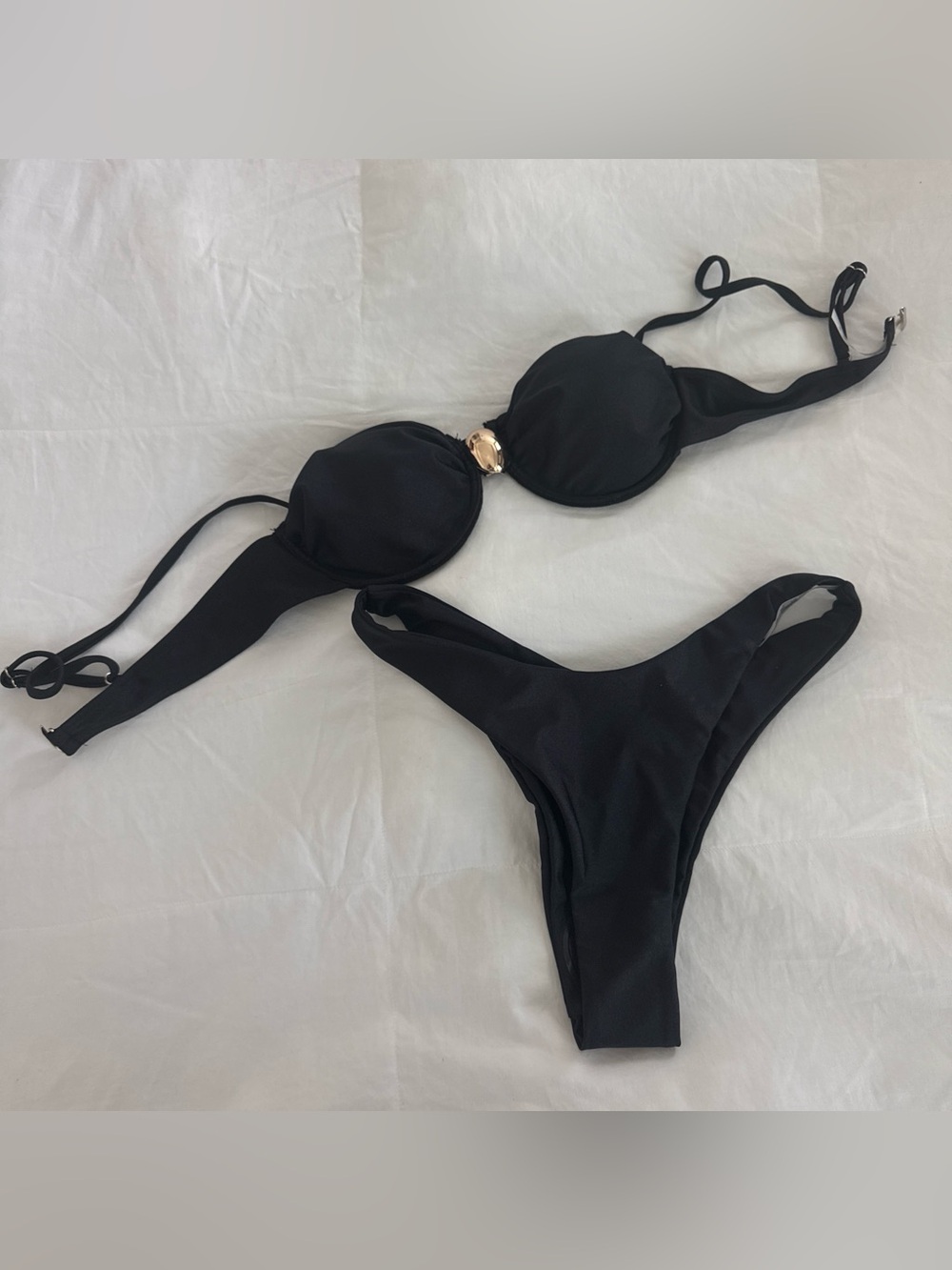 Amazon Black Women's Two-Piece Bikini with Gold Center Accent